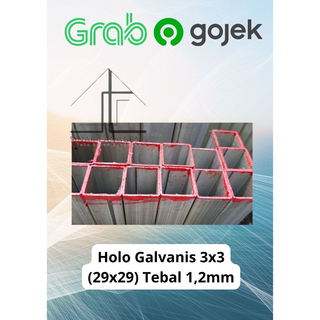 (Min 4 btg)Holo Galvanis 3x3 (29x29) x 6 meter Kotak Besi Galvanis Anti Karat Tebal 1,2mm (Merah)