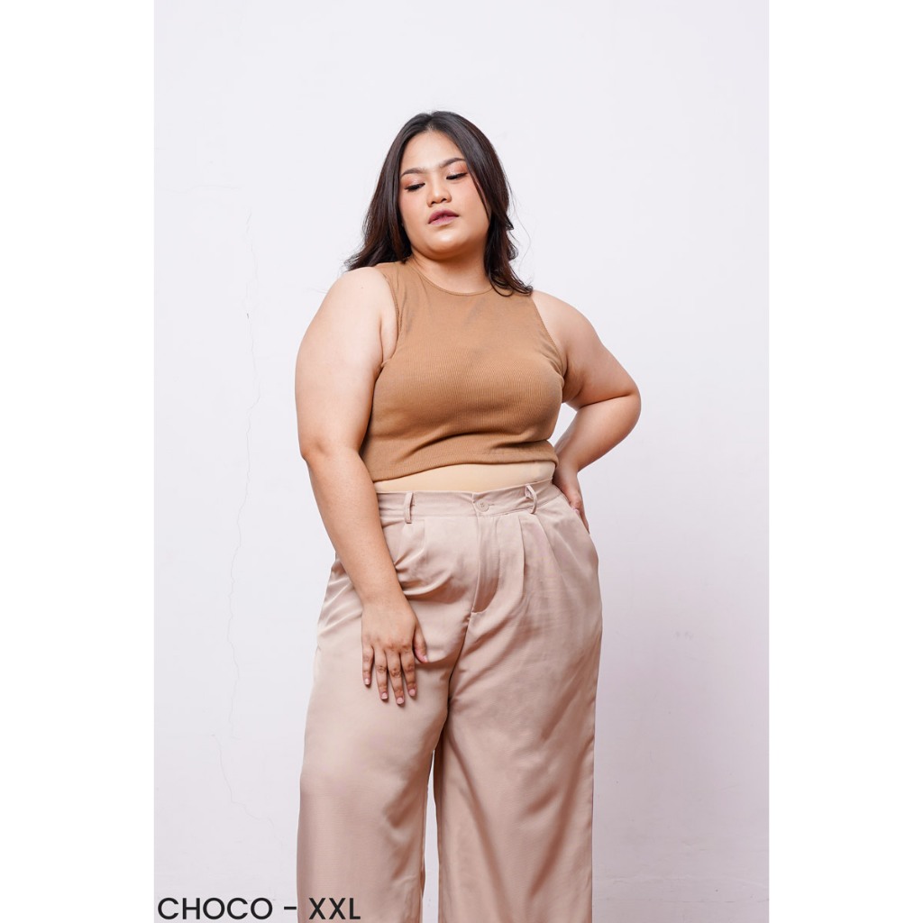 Tanktop Wanita Korean Style Crop Top Halter Neck | Tank Top Rib Texture Size XXL Jumbo