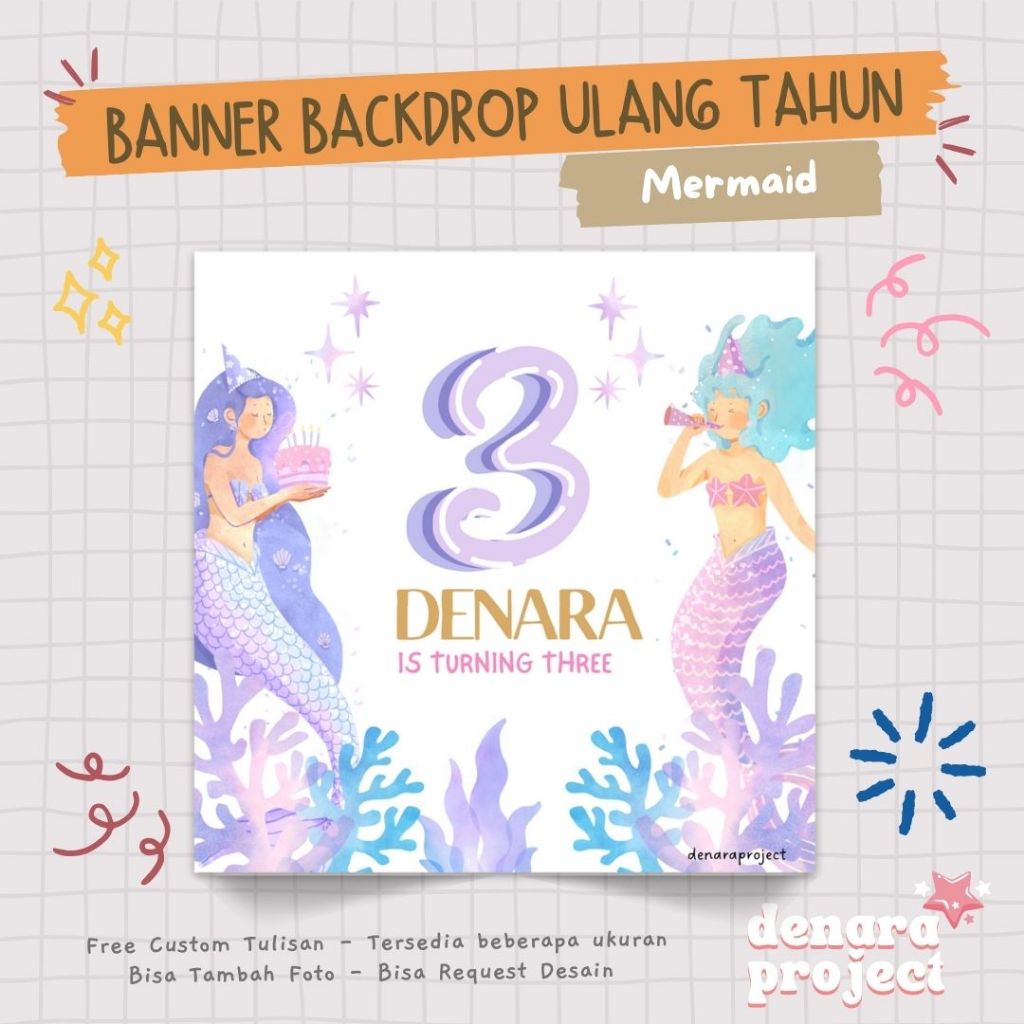 Banner background Backdrop Ulang Tahun Aqiqah Khitan Mermaid Ocean