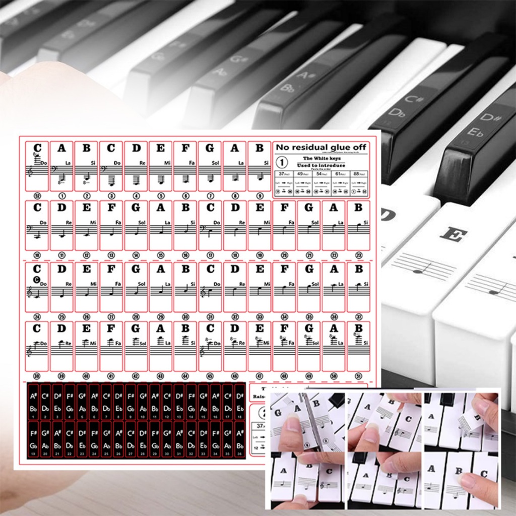 Piano Key Sticker Keyboard Stickers 54/61/88 key Piano - Stiker Label Tuts Piano -Transparan Piano K