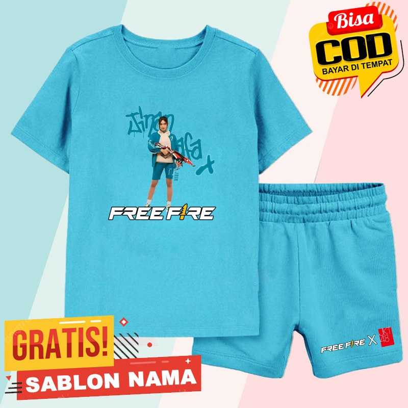 SETELAN BAJU KAOS ANAK MOTIF MEMBER JINAN JKT48 X FREEFIRE