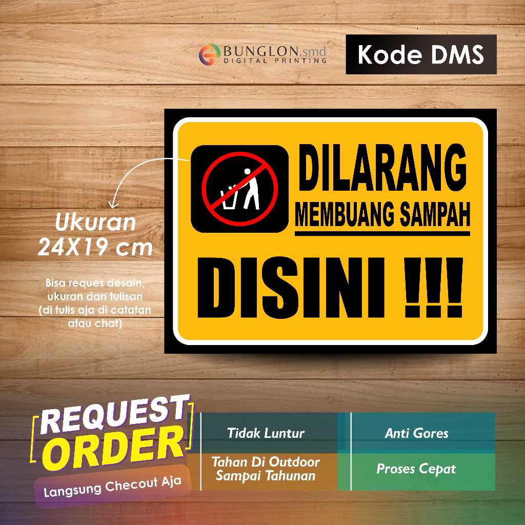 

STIKER DILANG MEMBUANG SAMPAH DISINI + LAMINATING KODE DMS KUNING TUA