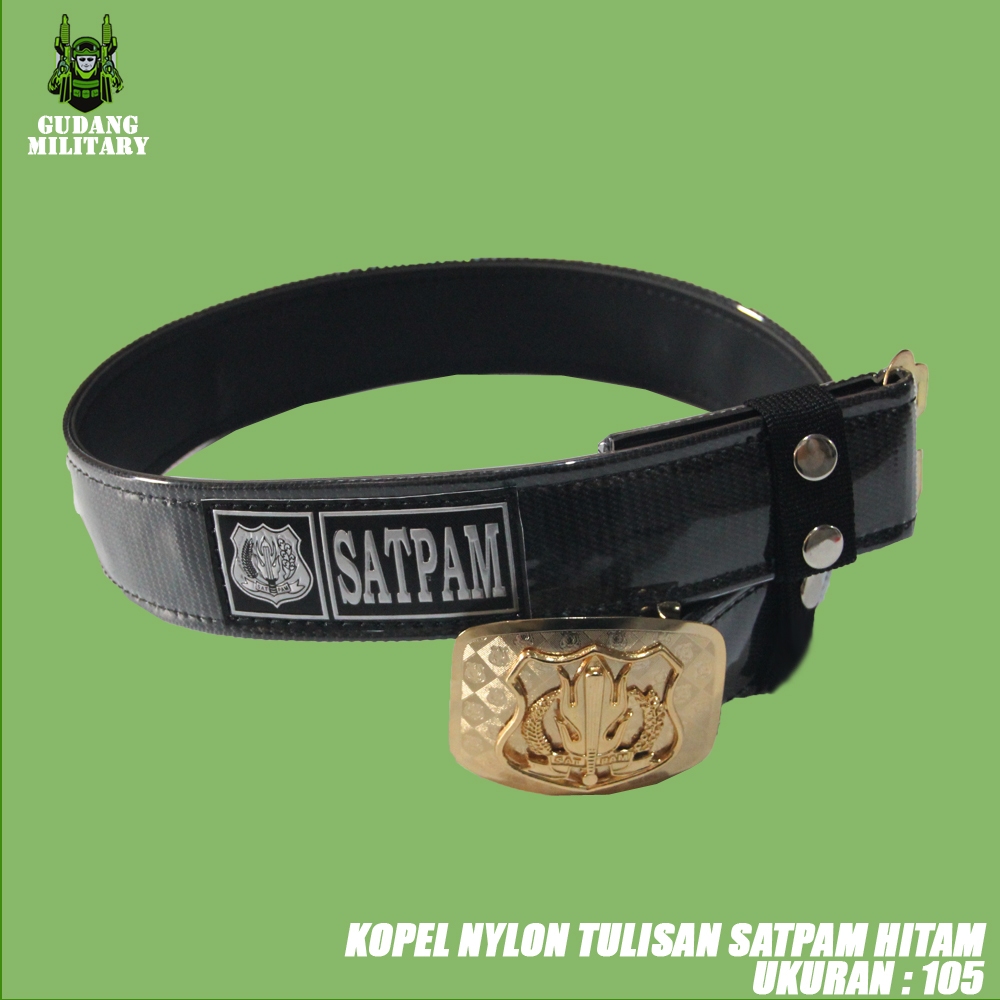 Kopel Nylon Tulisan Logo Satpam Hitam | Putih Tanpa Bangkol - Sabuk Satpam Nylon Single