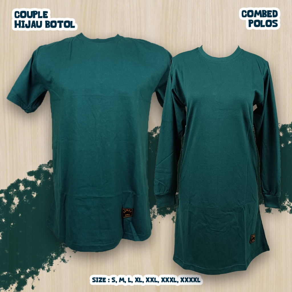 S-XXXL Kaos Polos Oblong Tunik Muslimah Hijau Botol Seragam Olahraga/Senam/Outbont/Reuni Manset