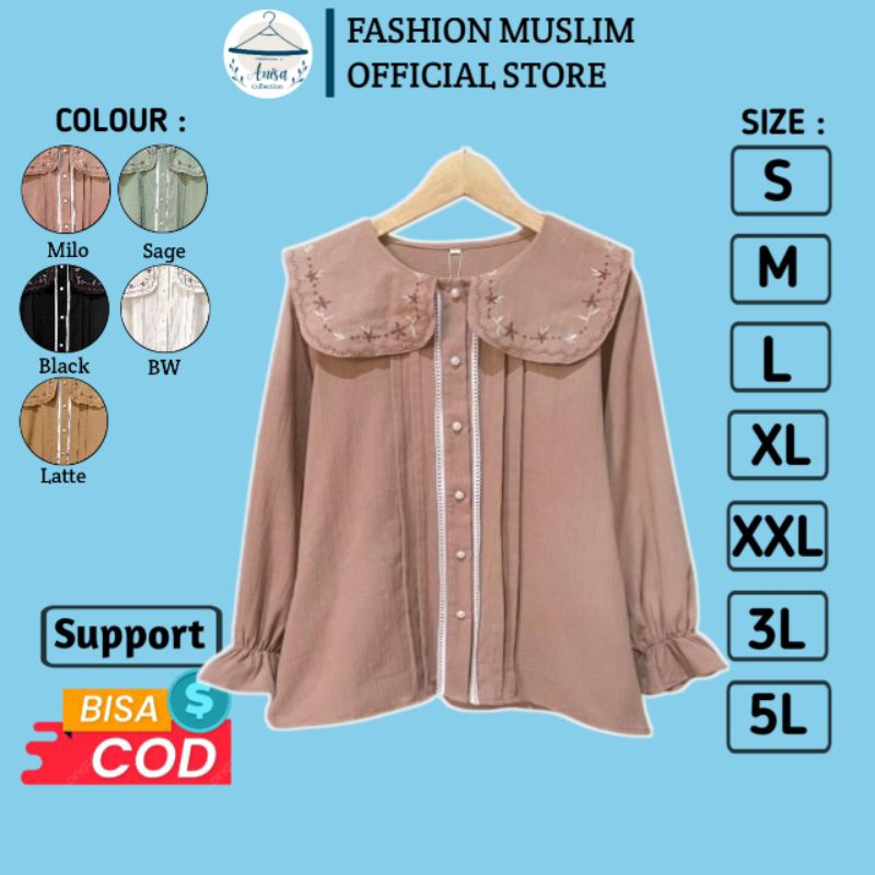 Evalina Bordir - Atasan Bordir Jumbo - Baju Atasan Wanita - Bahan Linen Crinkle Premium