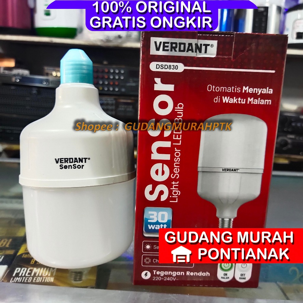 Lampu led Bohlam sensor 30w KAPSULE JUMBO OTOMATIS cahaya uv outdoor VERDANT 30 WATT DSD 830
