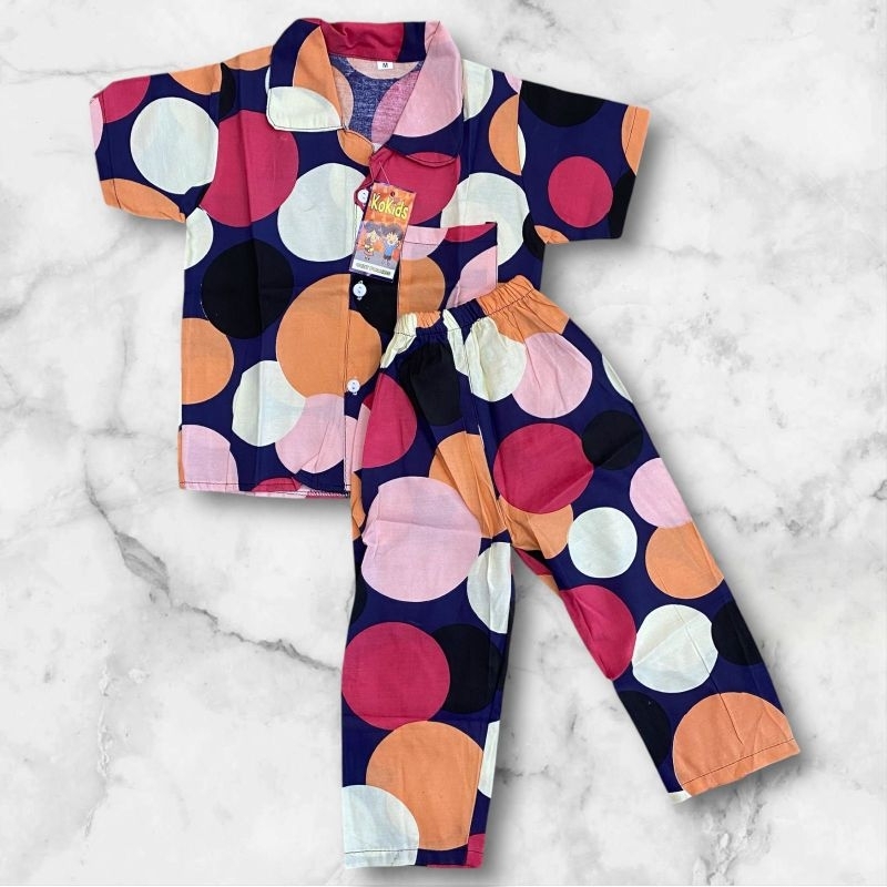 piyama baju tidur anak perempuan motif polkadot bahan katun rayon