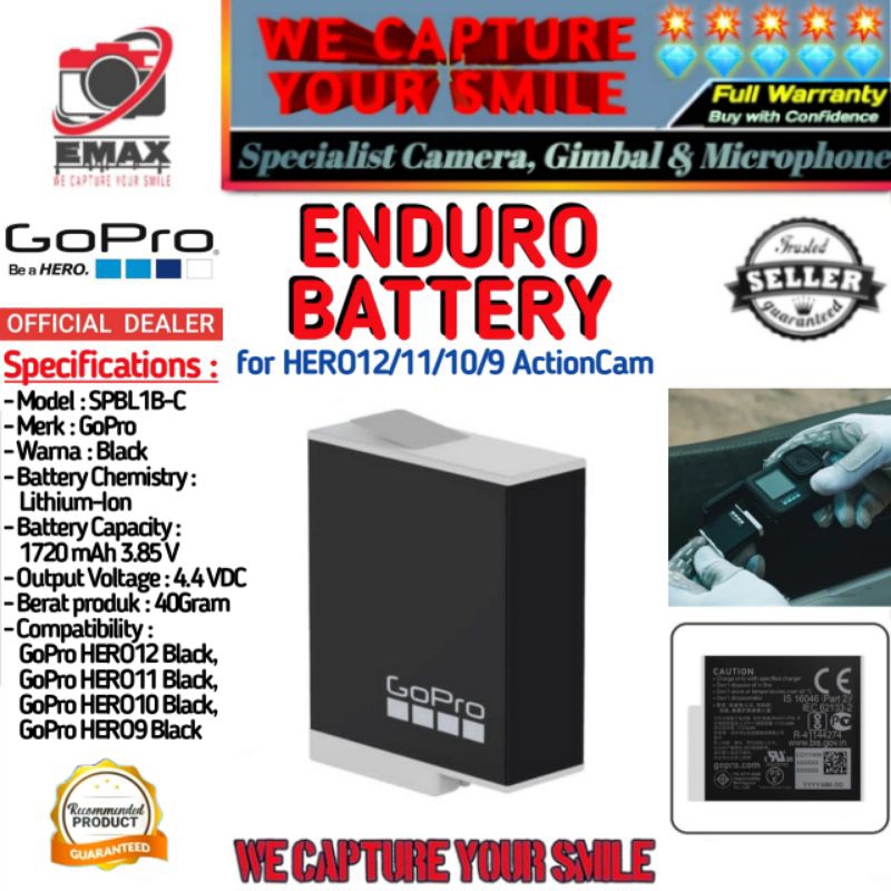 GoPro HERO 12 11 10 9 Black Rechargeable Battery GoPro HERO12 HERO11 HERO10 GoPro9 GoPro Baterai GoP