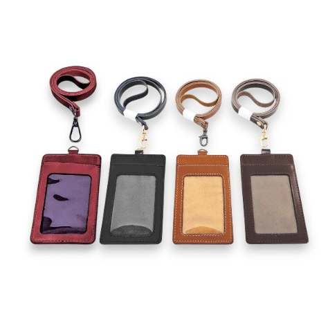 

Leather Name Tag/ Lanyard ID Card Holder Dua Sisi Depan Belakang Kulit Sapi Asli Free Grafir Laser