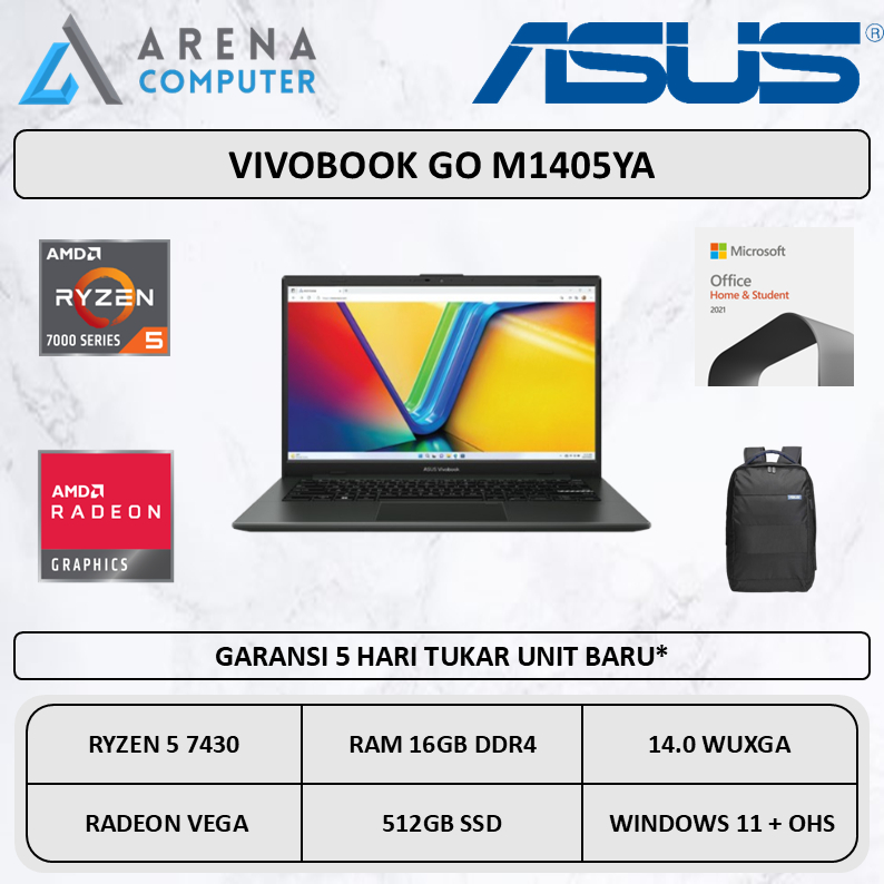 Asus Vivobook 14 M1405YA Ryzen 5 7430 16GB 512GB WUXGA W11 OHS