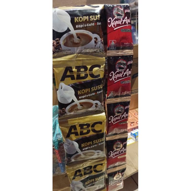 

PAKET 2 RENCENG KOPI ABC Susu Instan 10 Sachet 30g + Kopi Bubuk kapal api mini 10 Sachet 6g