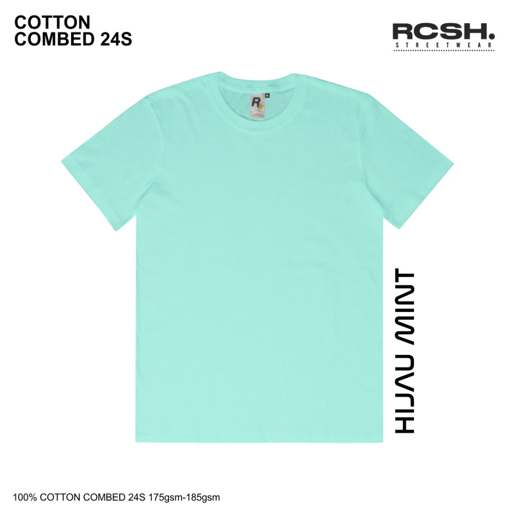rcshofficial - Kaos Polos Cotton Combed 24s Warna Hijau Mint I Baju Kaus Oblong Katun Combat 100% Le