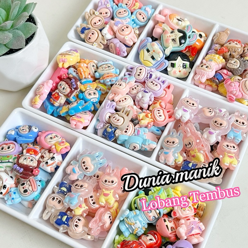 Resin Clay (Lubang Tembus) Karakter Labubu PopMart Cry Baby Sanrio SpongeBob (10pcs)