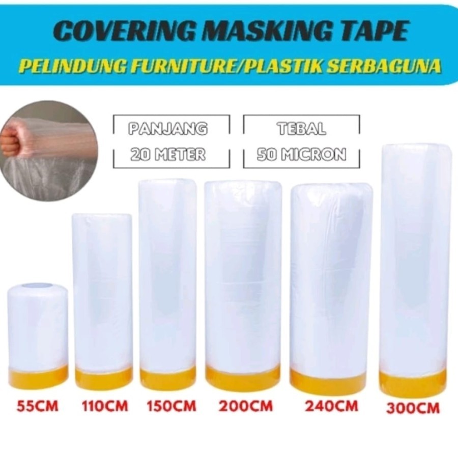 

Covering Film Masking Tape - Cover Plastic Film Barrier Oil Painting - Furniture Car Protect - Cover Film 20 METER Murah