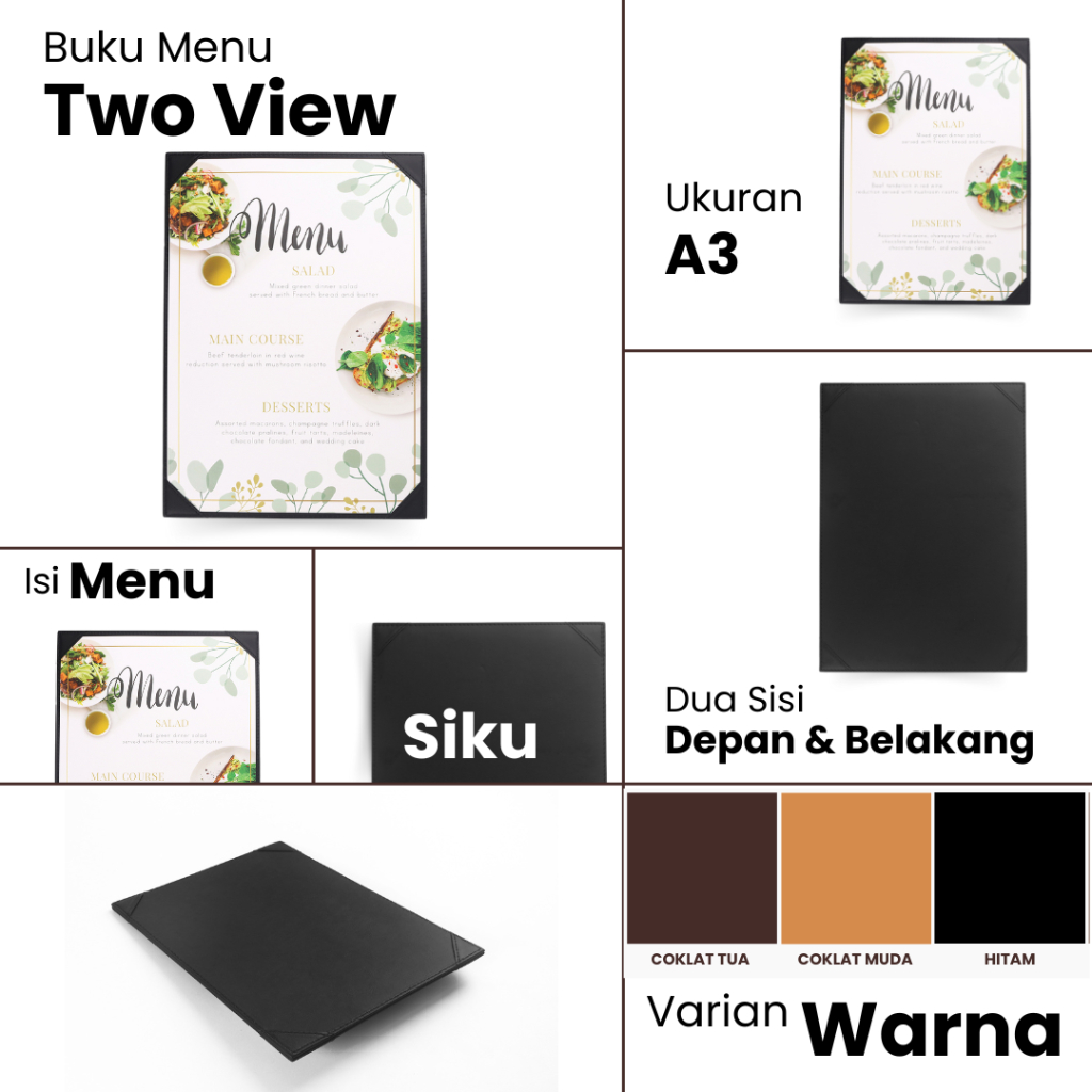 

kln Buku Menu Jakarta - Buku Menu Kulit Varian Cafe Series Two View (2 sisi) A3 Coklat Muda, Coklat