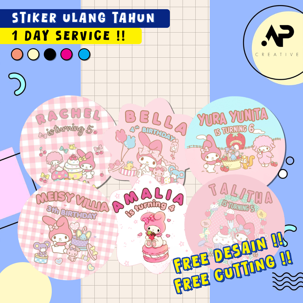 Stiker Ulang Tahun MY MELODY EDITION | Stiker Label Ulang Tahun Anak CUSTOM NAMA | Stiker Ultah Anak