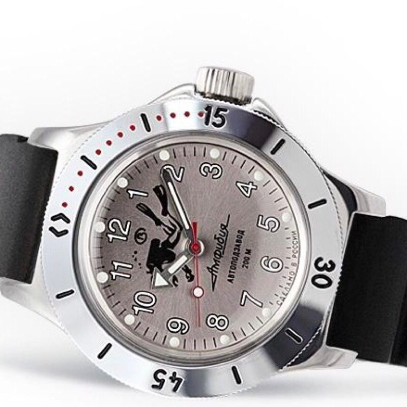 Vostok Amphibian Classic Mechanical Military Watch Rubber Strap