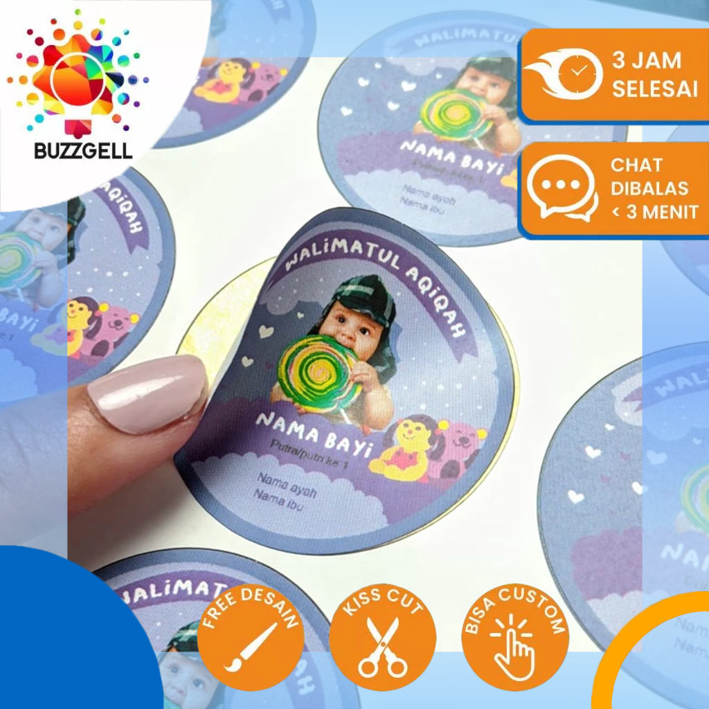 

2-4 Stiker Aqiqah Tasyakuran Kelahiran Bayi Sticker Custom Anak Baby Bentuk Bulat