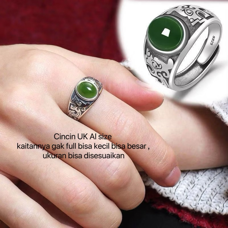 (Bebas beli 2 dapat bonus) H-Girl888 C07 Cincin batu asli giok hijau titanium cewek cowok