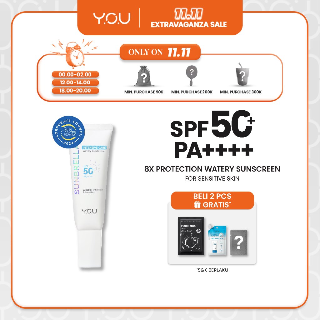 YOU Sunbrella Intensive Care Watery Sunscreen SPF50+ PA++++ Tabir Surya Kulit Sensitif 8X Protection