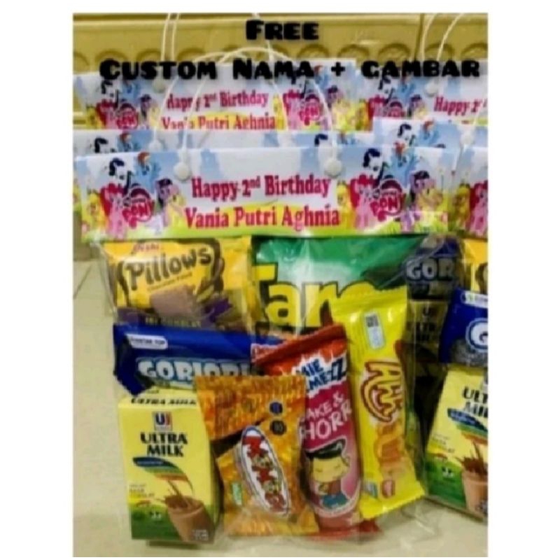 

50pcs Paket Snack Ulang Tahun Anak ( Free Label Costum Nama)