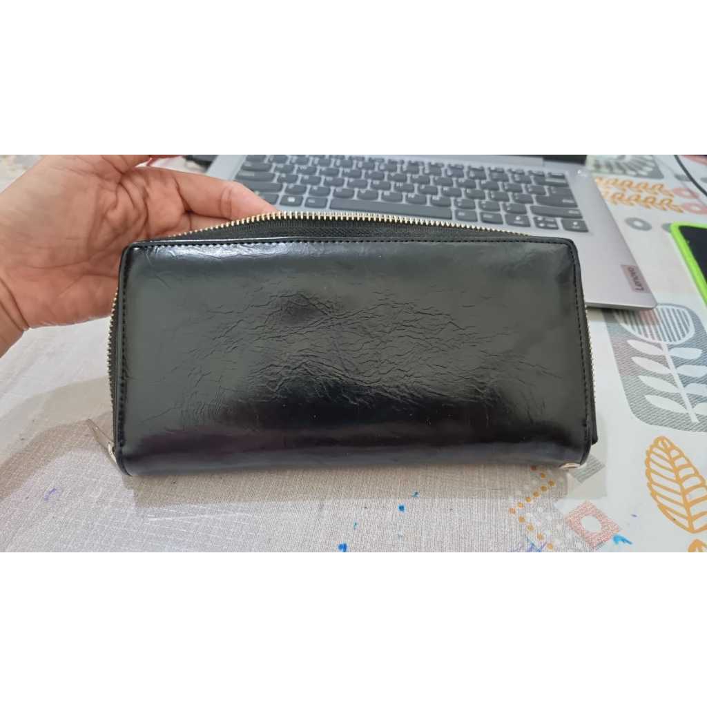VONA Long Wallet - Dompet Wanita Pria Kulit PU Panjang Simple - Hitam