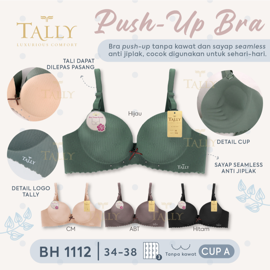 Bh Bra BUSA TEBAL Tally 1112 , 1113 , 8863 (Cup A) Push Up Tanpa Kawat |fx