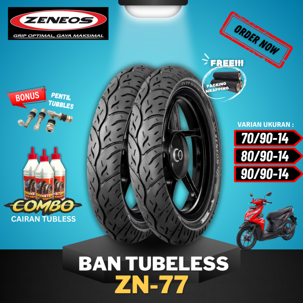 PROMO [READY COD] BAN ZENEOS ZN77 RING 14 ( 70/90-14 / 80/90-14 / 90/90-14) / BAN TUBELESS ZENEOS