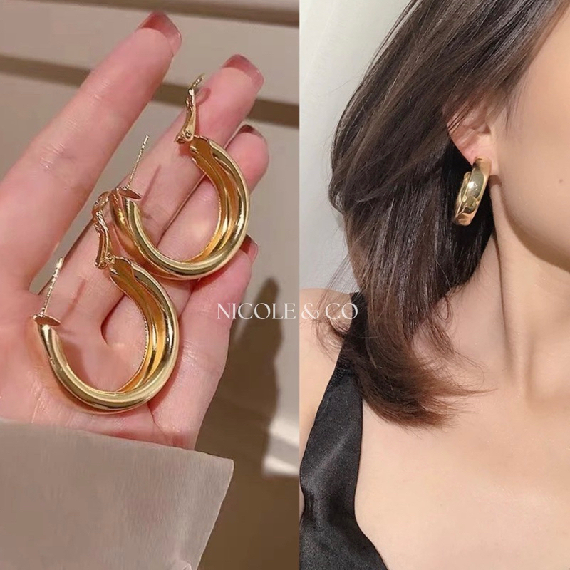 Nicole & Co (D01) - Anting Big Round Gold / Anting Bulat Besar Warna Emas / Anting Fashion Korea / G