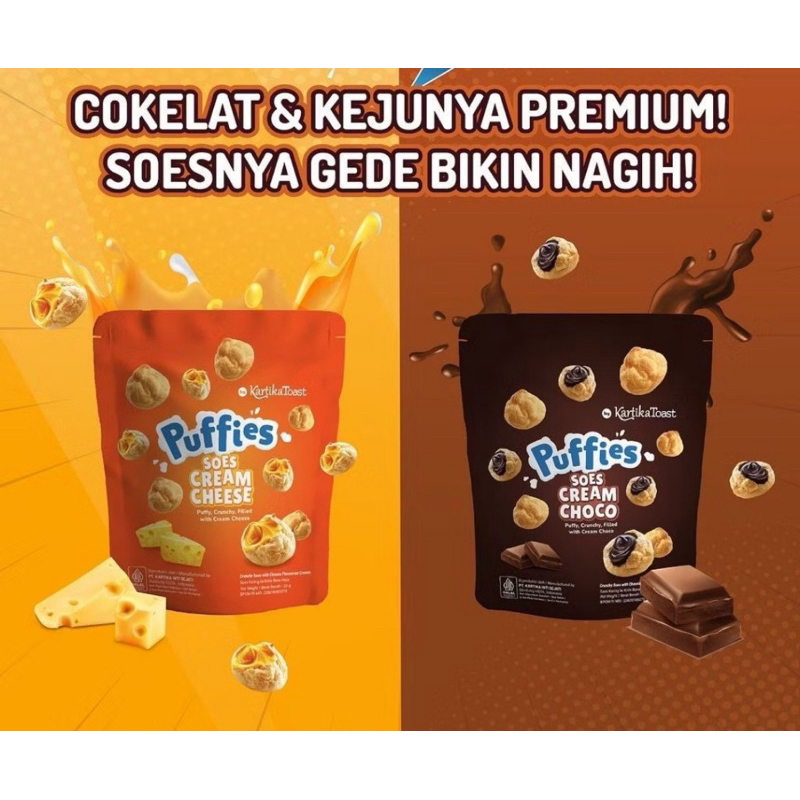 

Puffies Soes Kartika Sari 33gram/ Puffies Soes Cream Choco/ Puffies Soes Cream Cheese/ Kartika Toast