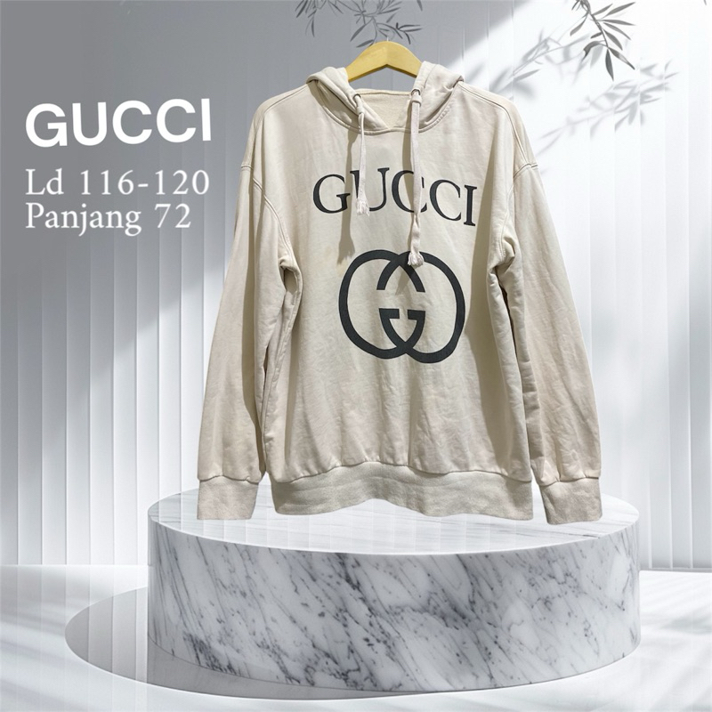 HOODIE GUCCI DARI BONGKARAN BALL THRIFT BAHAN BAGUS WARNA BROKEN WHITE SWEATER