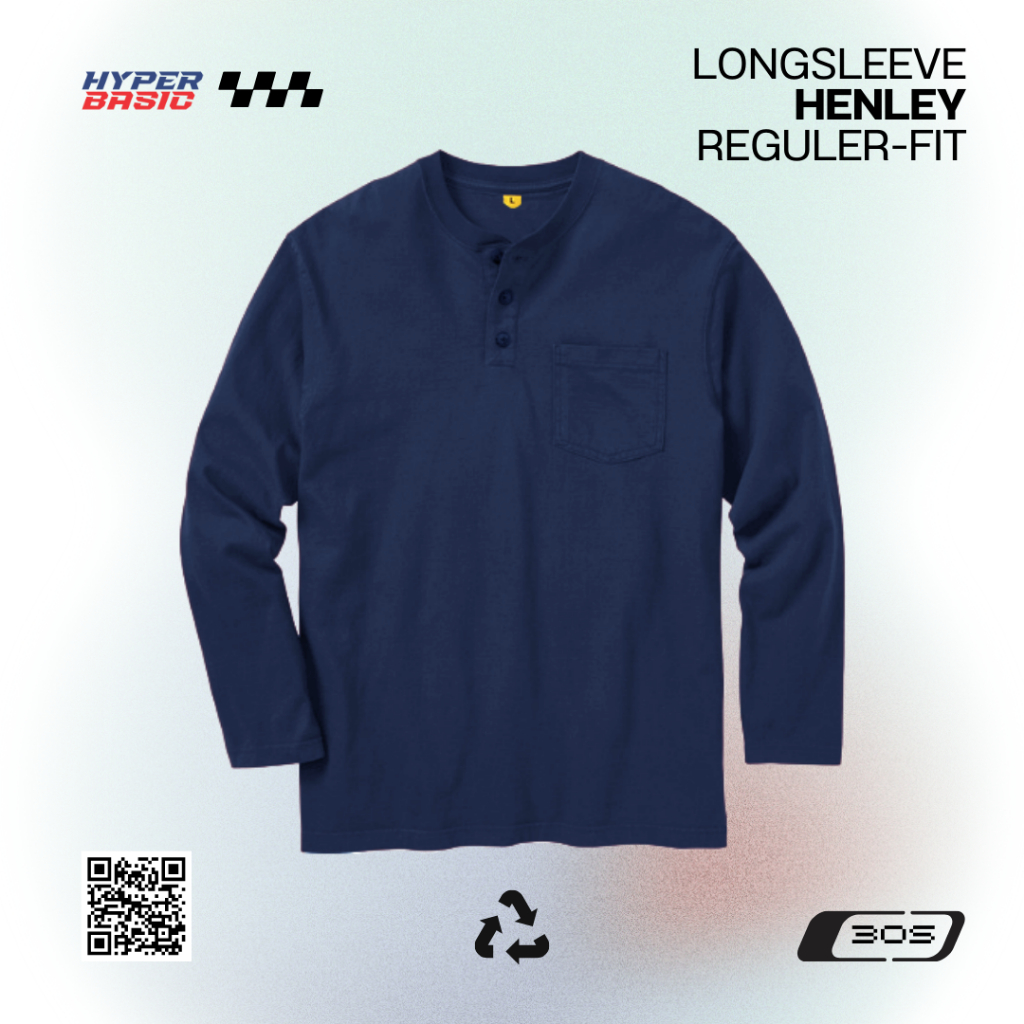 𝐇𝐲𝐩𝐞𝐫𝐛𝐚𝐬𝐢𝐜 Baju Kaos Henley Pria Wanita Polos Lengan Panjang Navy Blue Ukuran S-XL