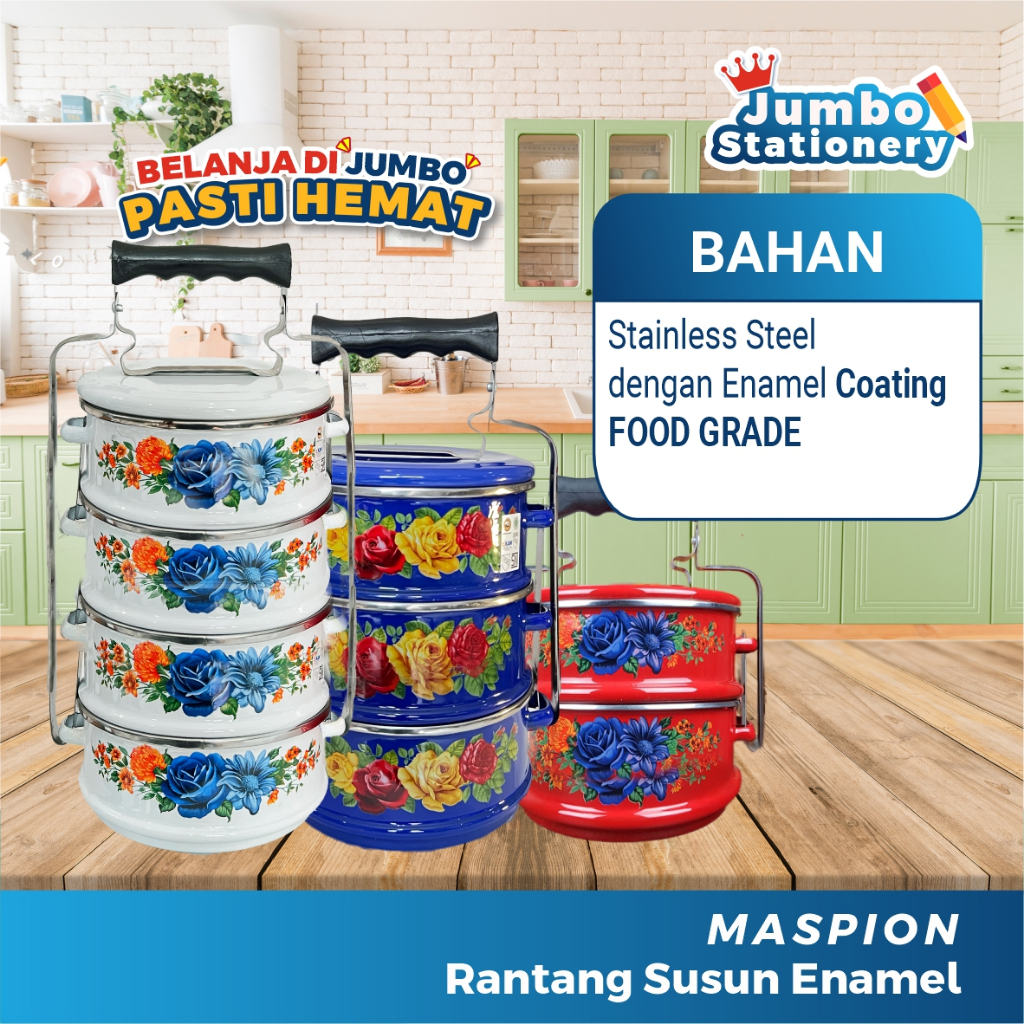 RB Maspion Rantang 4 Susun Stainless Enamel Jadul Klasik Kedaung Rantang Susun Jumbo