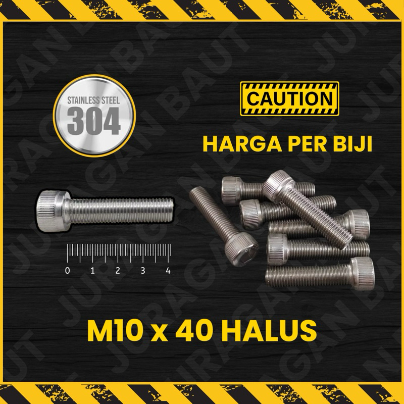 BAUT L STAINLESS  M10 X 40 M10x40 PITCH 1.25 DRAT HALUS SETARA BAUT KUNCI 14 PANJANG 40 MM 4 CM