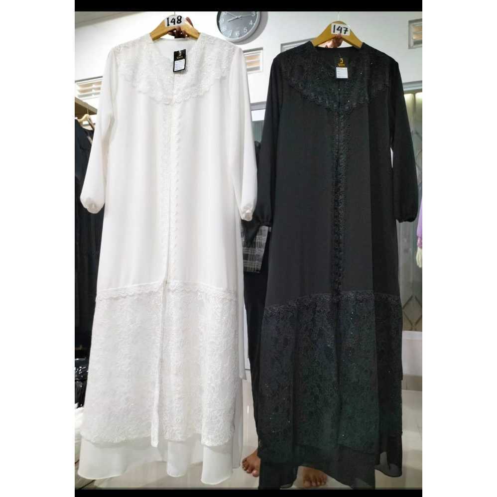 Abaya Brukat Turki Modern Hitam Putih