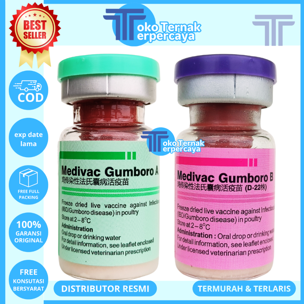 VAKSIN MEDIVAC GUMBORO A & B 100 DOSIS + PELARUT - Vaksin Gumboro IBD Aratan Ayam Burung Unggas