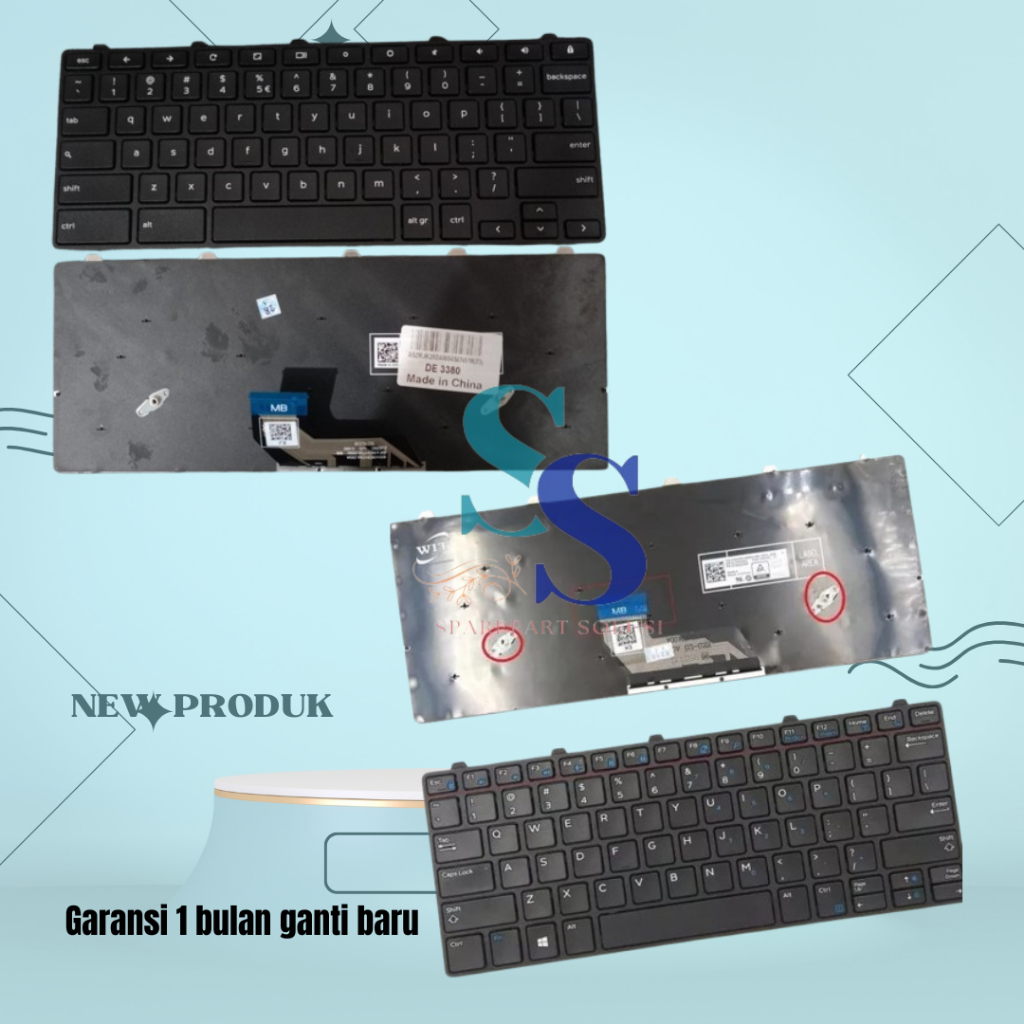 Keyboard Dell Latitude 13 3380 3180 3189 3190 3190 2-in-1 3300 3310 new hitam