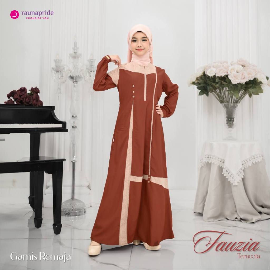 Rauna Sarimbit Fauzia Gamis Remaja Navy Teracota Emerald Cotton Tenun Poly Rayon Terbaru 2025