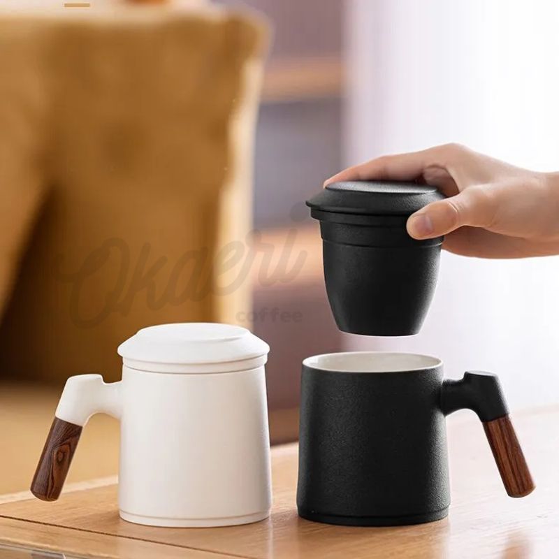 Ceramic Zen Tea Coffee Infuser Mug 400ml + Lid / Gelas Mug Teh Kopi Keramik + Saringan + Tutup 400ml