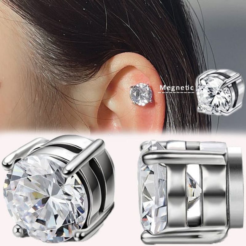 Anting Jepit Magnet Telinga Pria Wanita Tanpa Tindik Model Kristal Terlaris