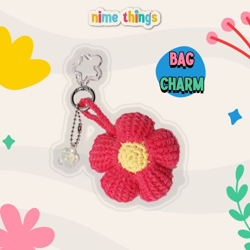 Bagcharm/Gantungan Tas Rajut Handmade Bunga Kuning-Merah