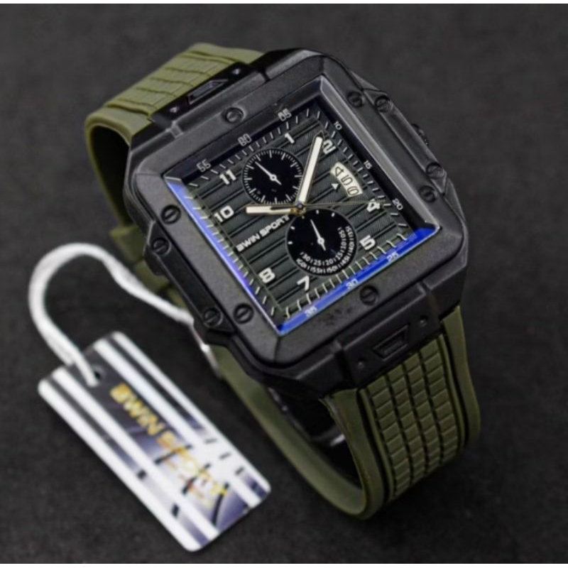 JAM TANGAN PRIA // JAM TANGAN PRIA AWIN SPORT // JAM TANGAN PRIA TALI KARET HIJAU TANGGAL AKTIF