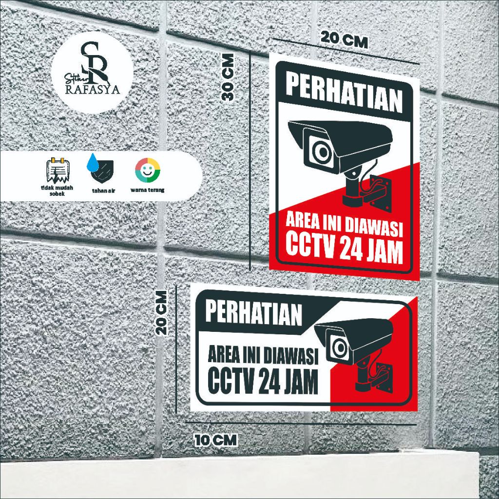 

Stiker AREA INI DIAWASI CCTV 24 JAM | STIKER PERHATIAN Ukuran 20X10 dan 20x30 cm + Dilaminasi Glosy