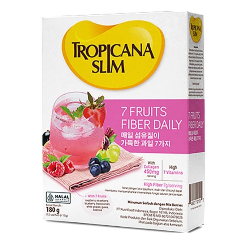 

Tropicana Slim 7 Fruits Fiber Daily Minuman Serbuk Mix Berries Box 180 g