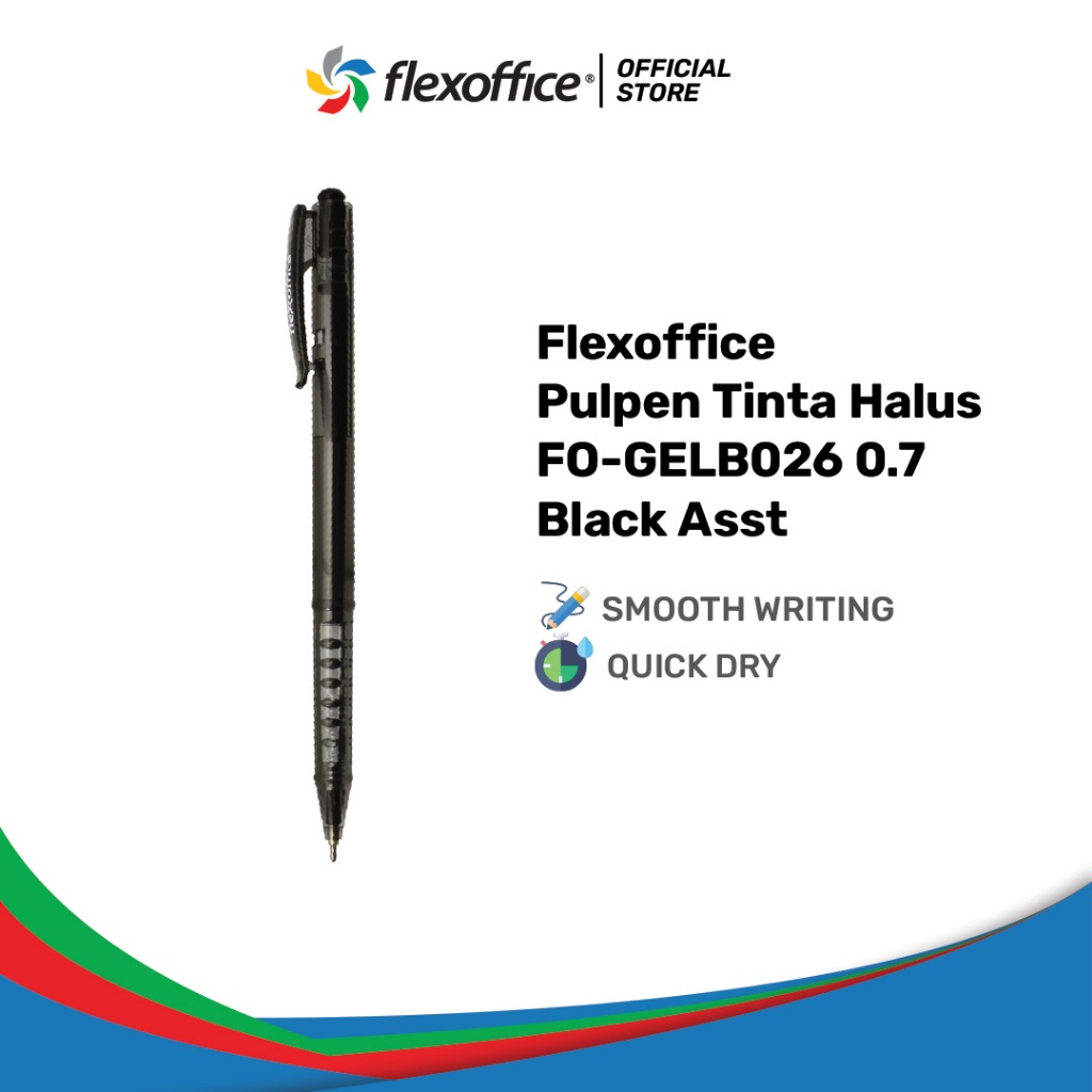 

FlexOffice Pulpen Tinta Halus FO-GELB026 0.7 Black Asst 12 Pcs/Box