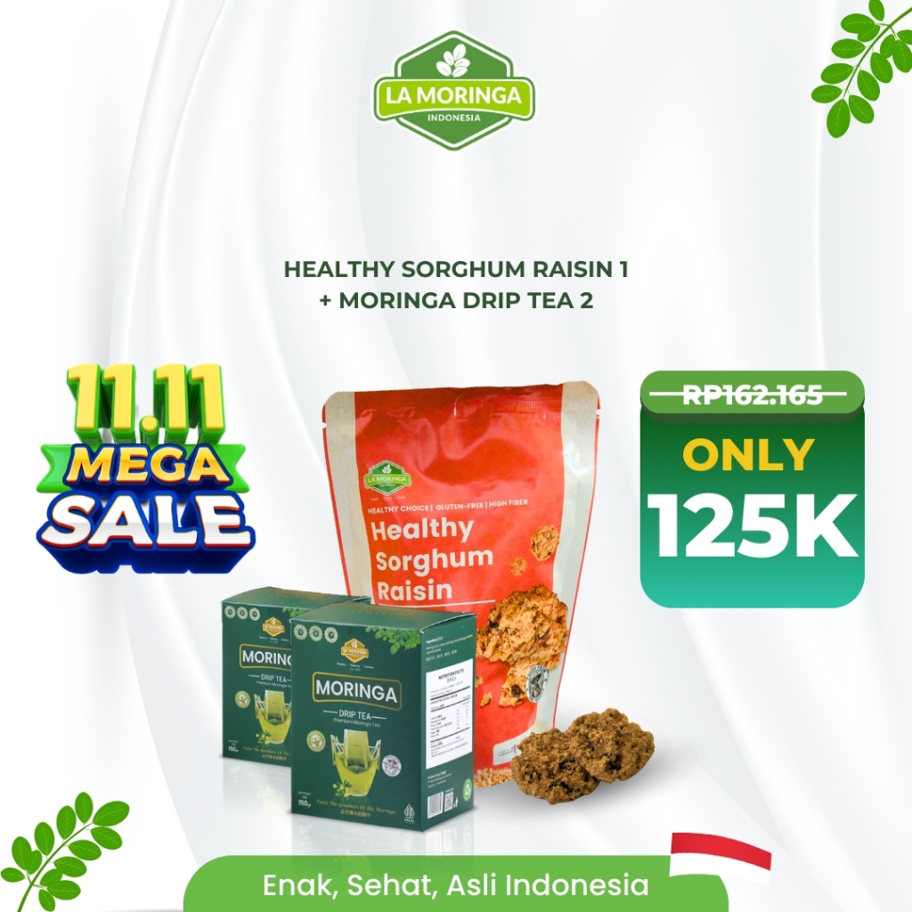 

Paket Bundling Healthy Boost : 2 Teh kelor (Moringa Drip Tea) + 1 Moringa Healthy Sorghum Raisin