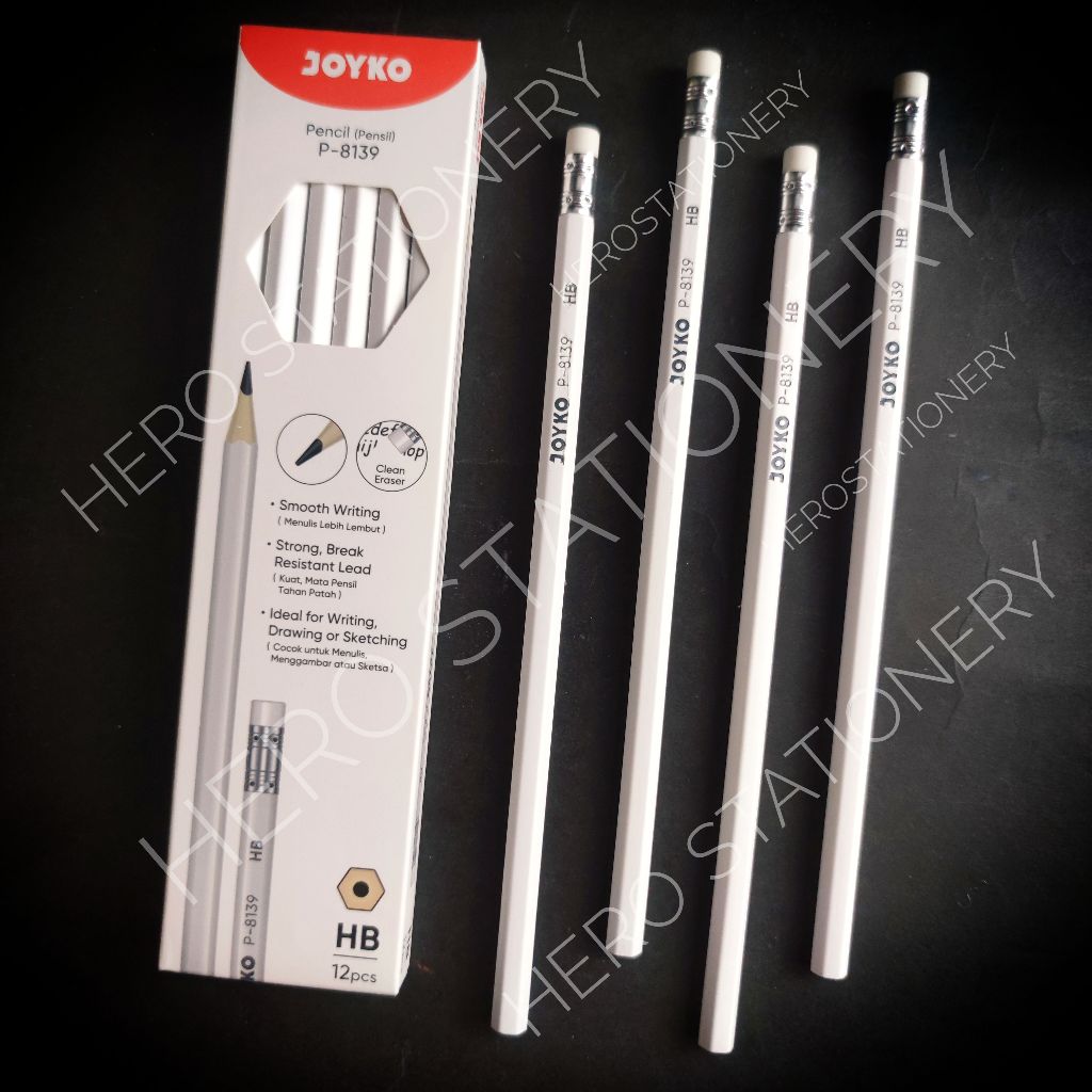

Pensil HB joyko motif putih dengan penghapus P-8139 . 12 unit