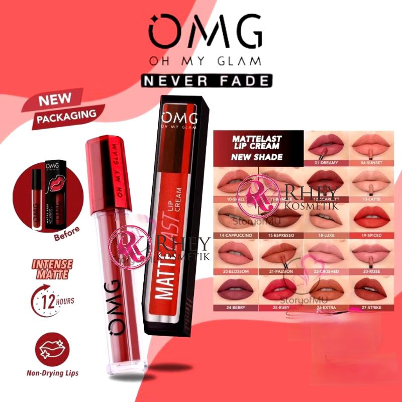 [RHEY] OMG Oh My Glam Matte Kiss Lip Cream ( lipstick lipstik lipcream ) New edition Shade 1-27