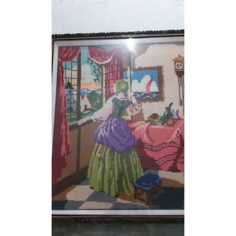 Lukisan Sulaman Kristik Vintage