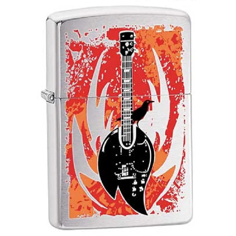 Zippo Flaming Guitar NOS 2009 Brushed Chrome